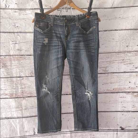 Women’s Mek Distressed Blue Jeans Capri size 29 - Picture 1 of 5